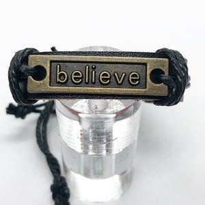 Black leather bracelet.